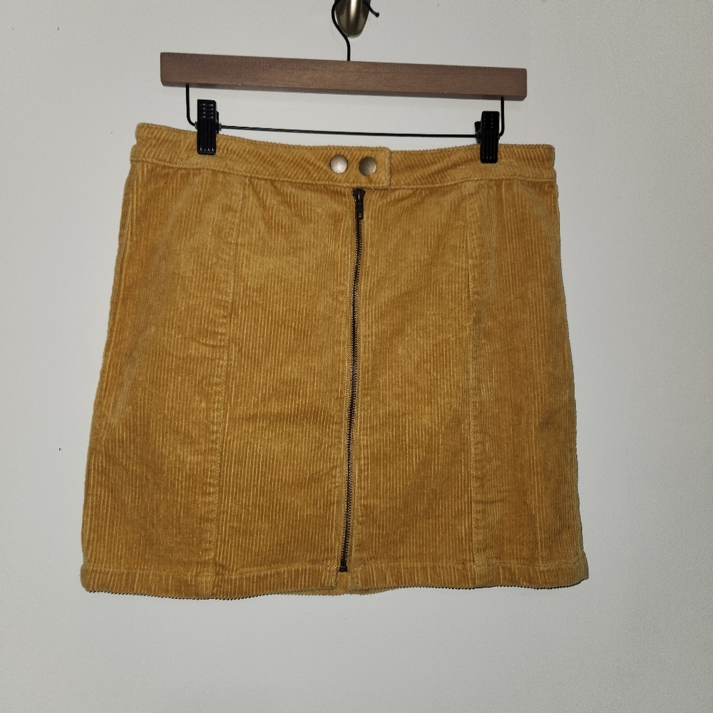 Blue Spice Corduroy Skirt Size 11 Mustard Yellow Mini Front Zip Retro Fall